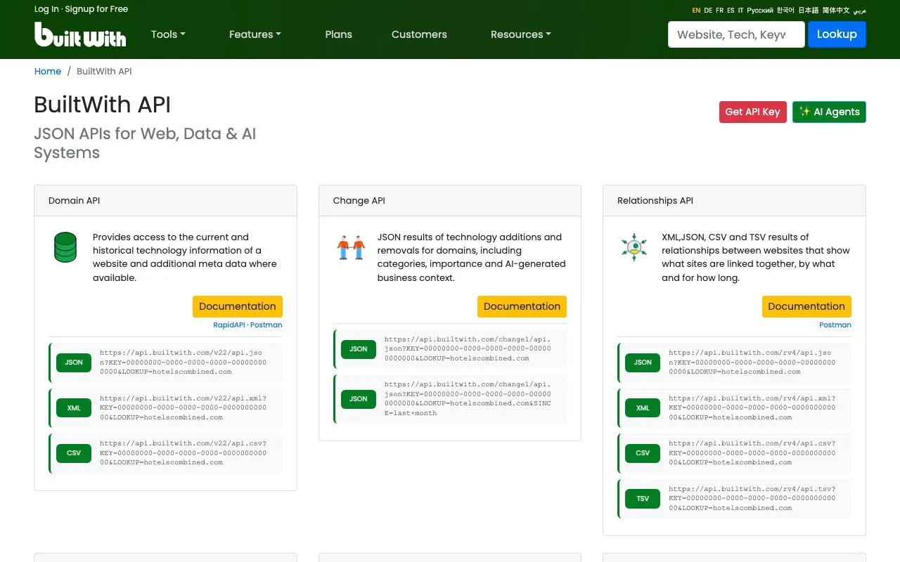 Aperçu BuiltWith API