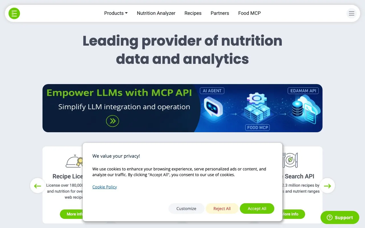Aperçu Edamam Food & Nutrition API