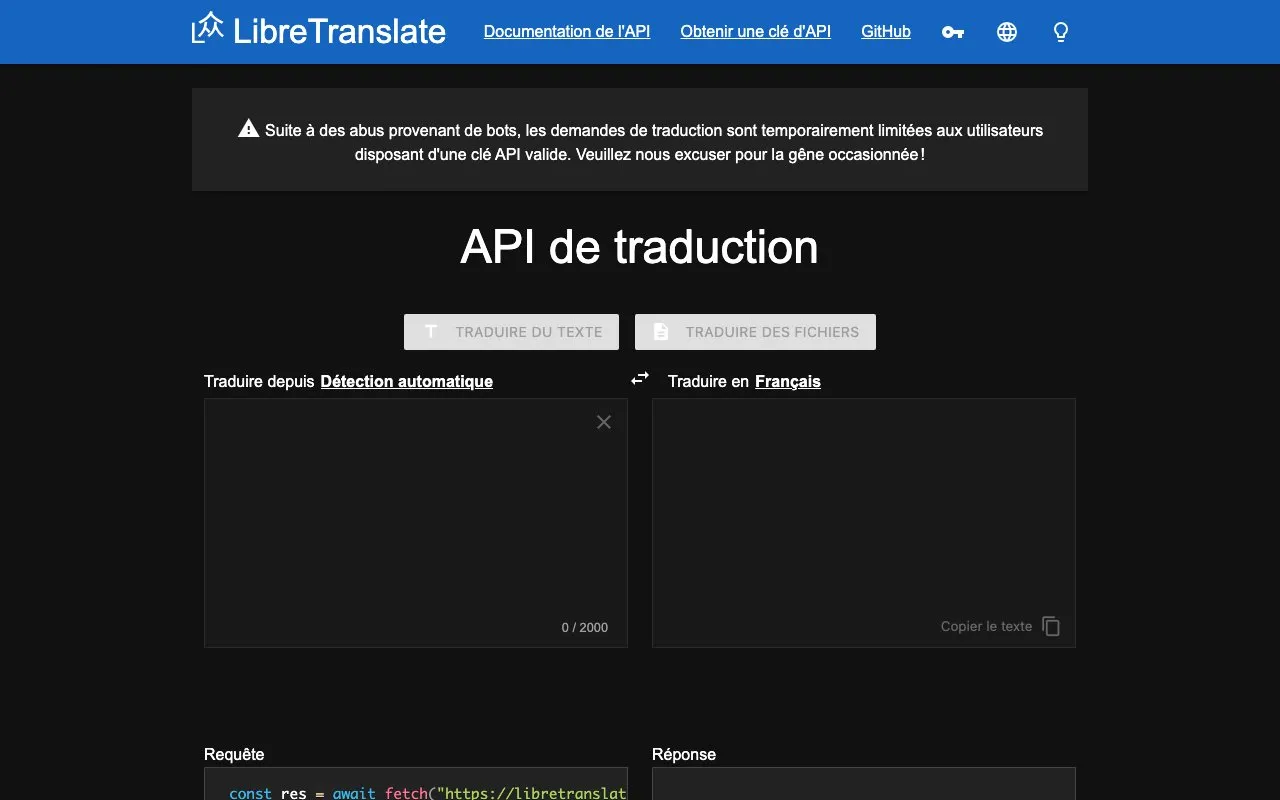 Aperçu LibreTranslate