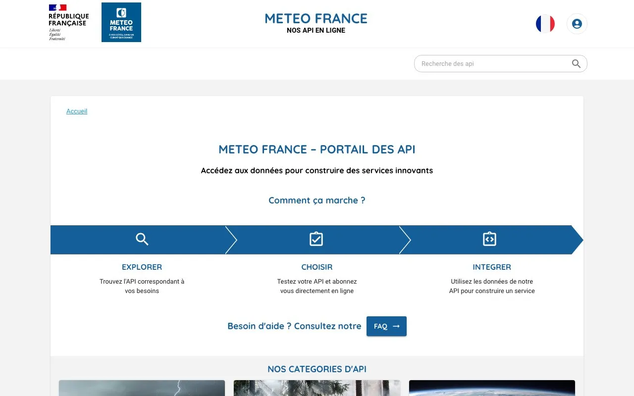 Aperçu Météo-France (Portail API)