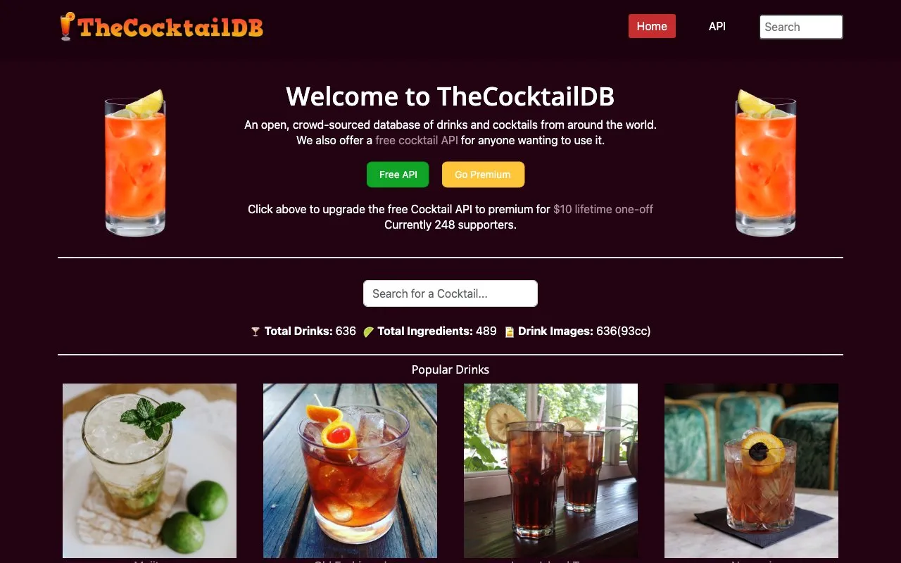 Aperçu TheCocktailDB API