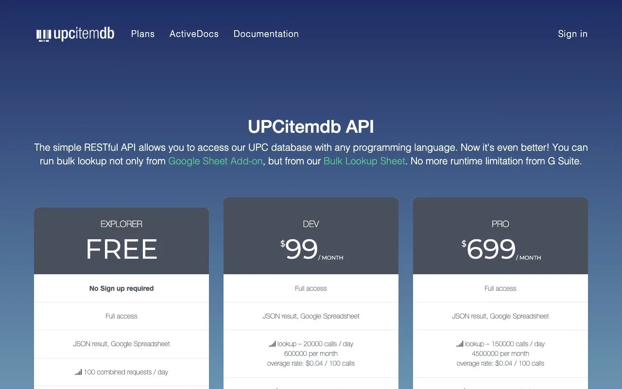 Aperçu UPCitemdb API