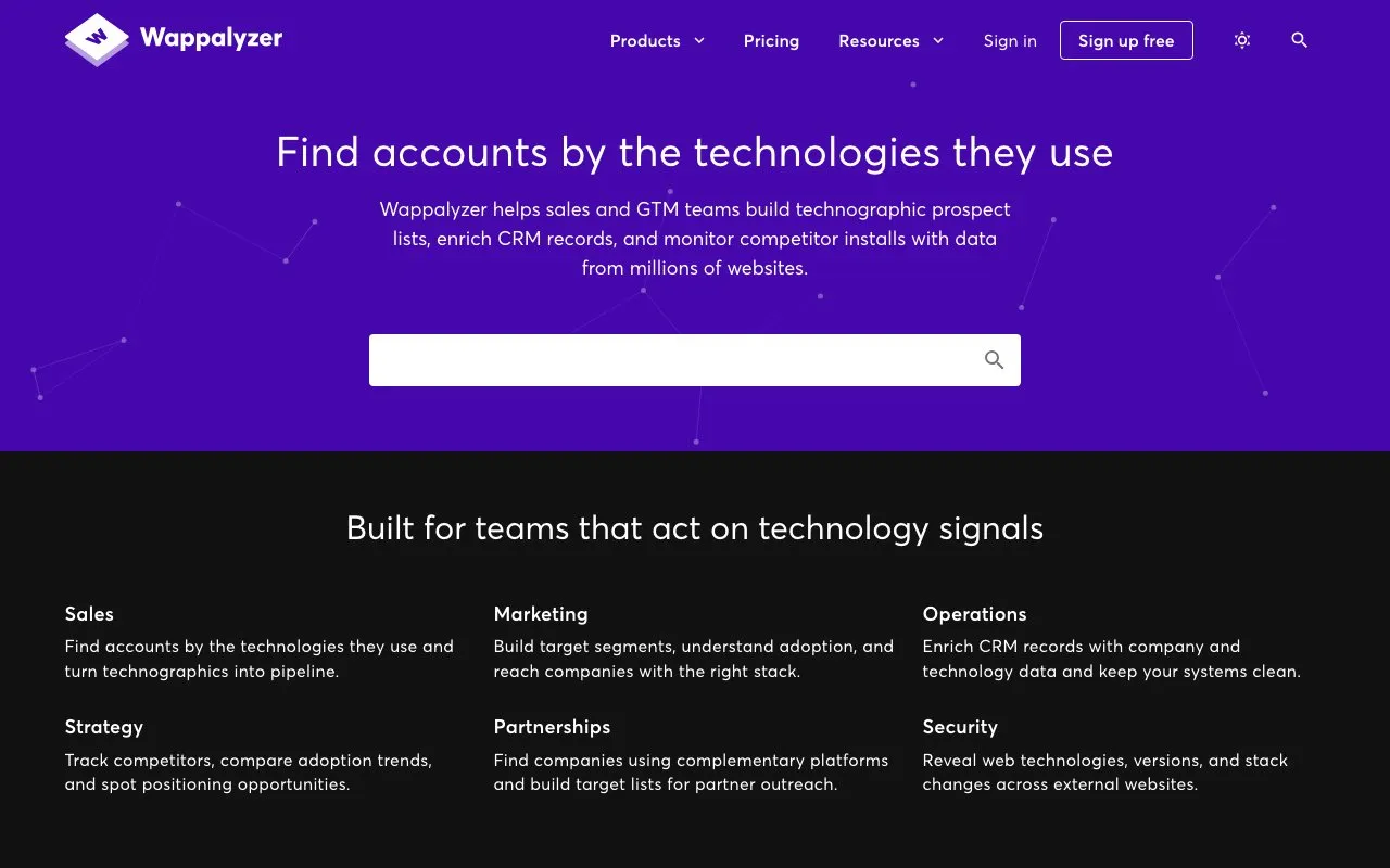 Aperçu Wappalyzer API