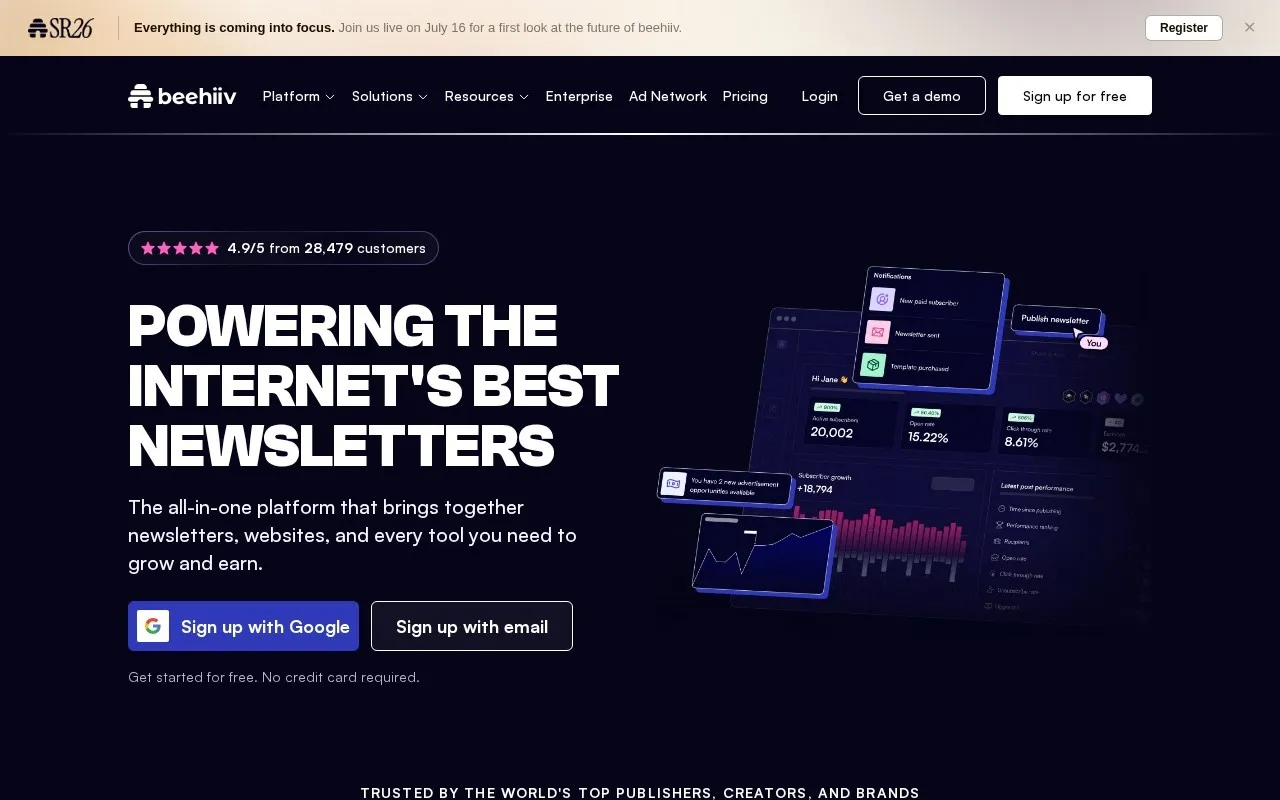 Aperçu du site beehiiv