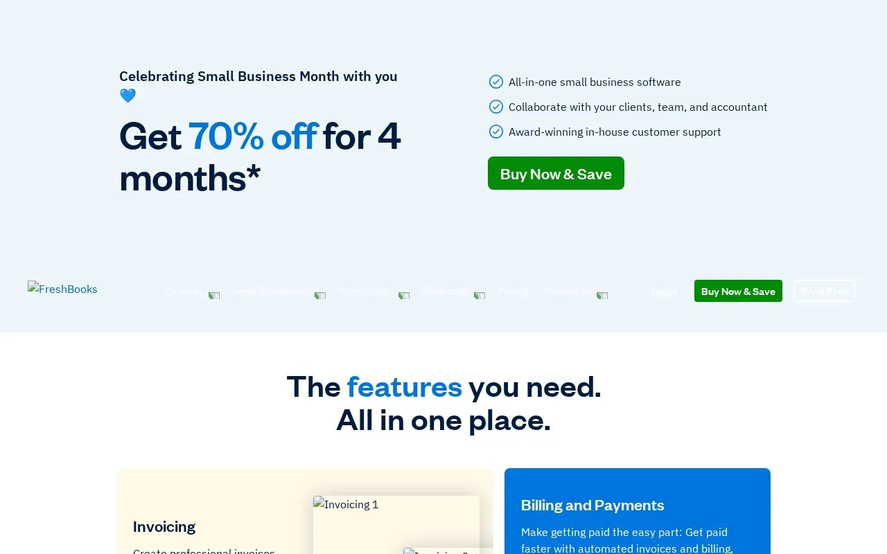 Aperçu du site FreshBooks