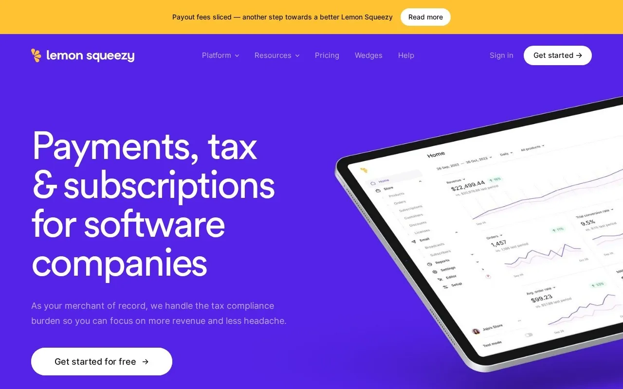 Aperçu du site Lemon Squeezy