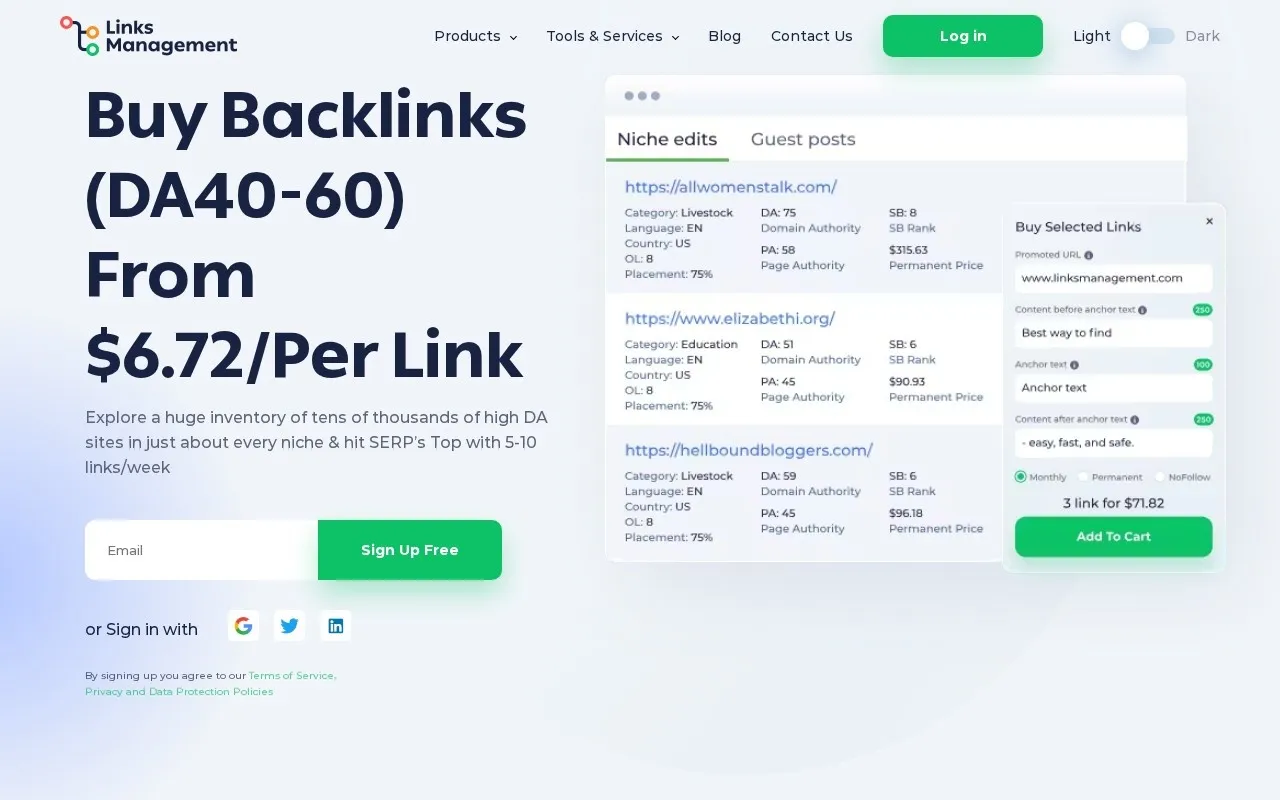 Aperçu du site LinksManagement