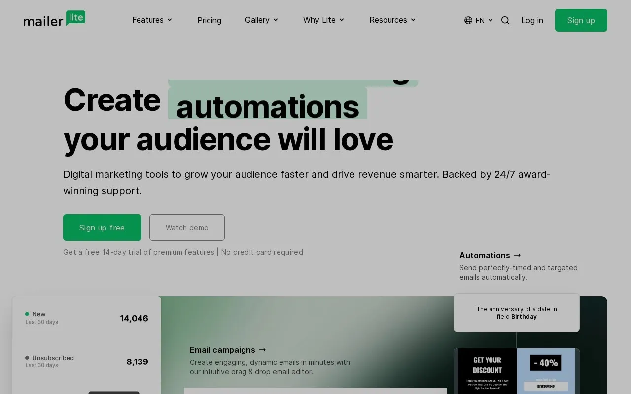 Aperçu du site MailerLite