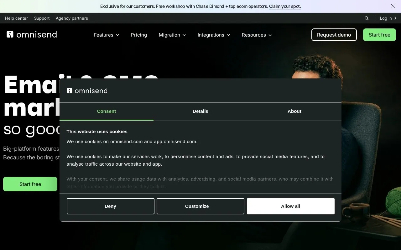Aperçu du site Omnisend
