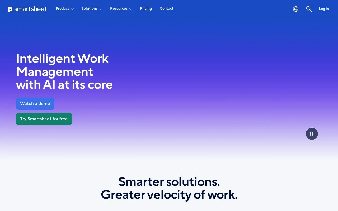 Aperçu du site Smartsheet