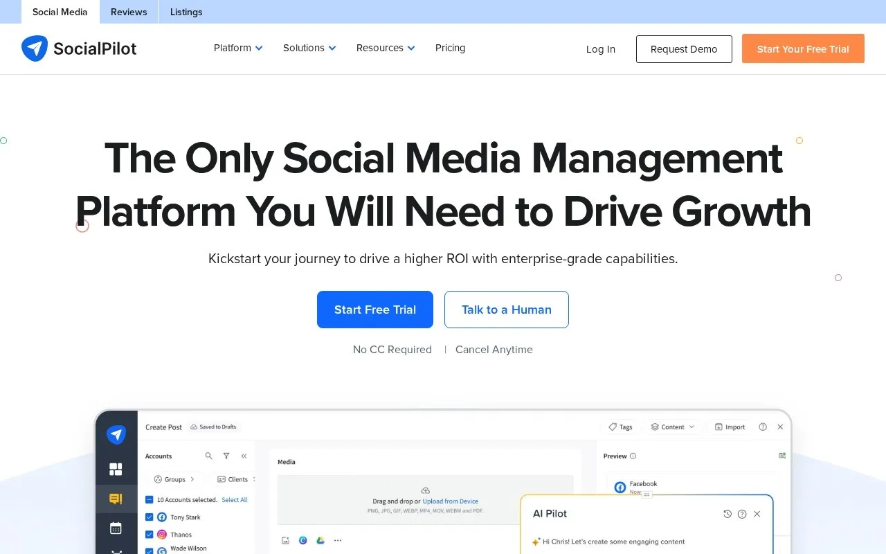 Aperçu du site SocialPilot
