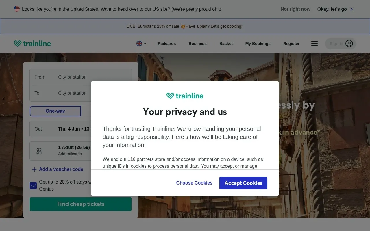 Aperçu du site Trainline