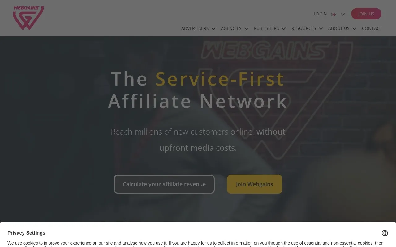 Aperçu du site Webgains