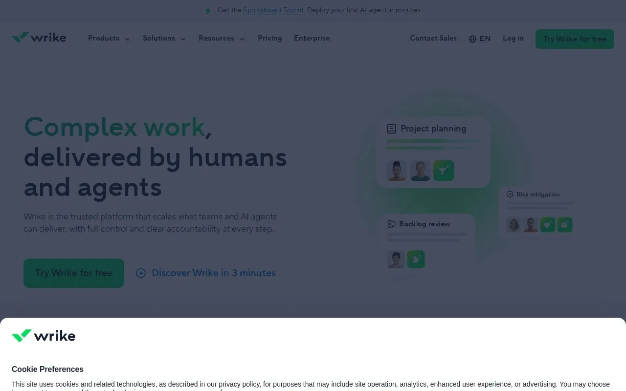 Aperçu du site Wrike